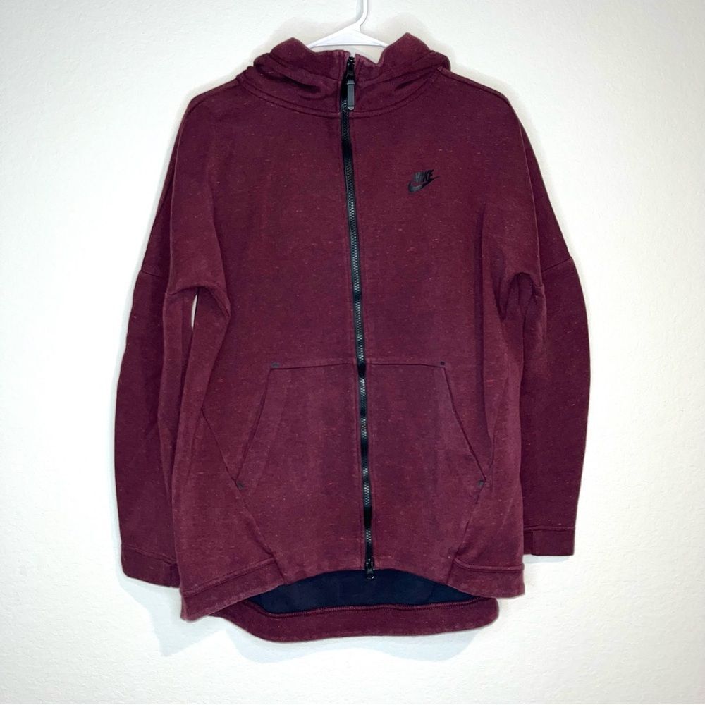 Nike Women's Medium Maroon Full zip Hoodie high-low Athletic oversized